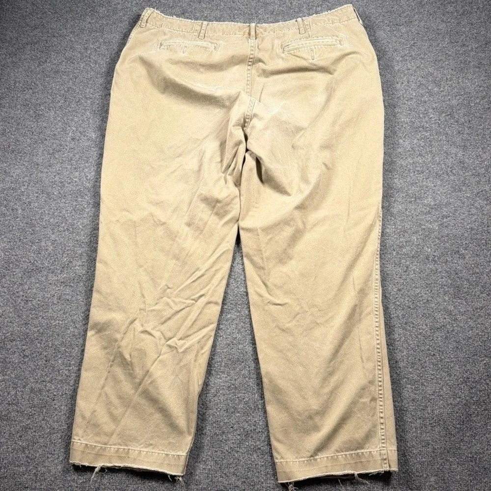 Polo Ralph Lauren Chino Pants Distressed Mens 39x29 Tan Raw Hem Button Fly